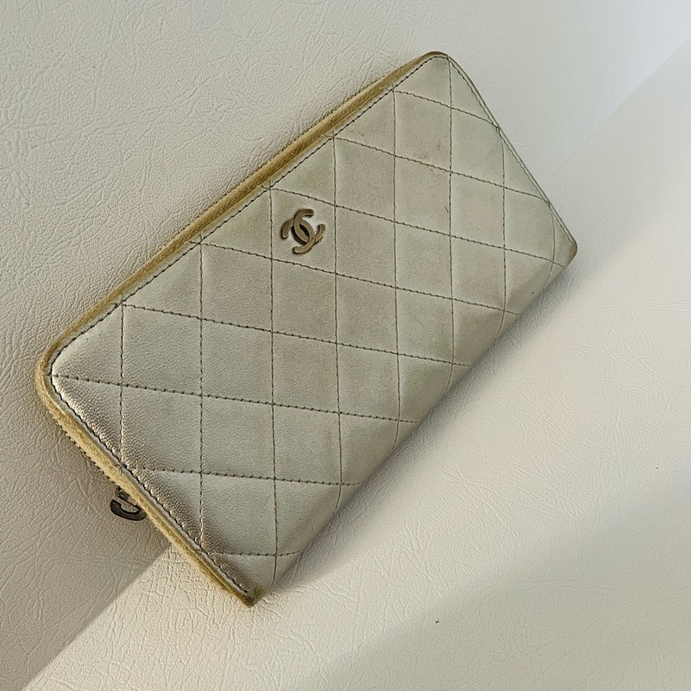 Chanel Quilted Silver Wallet